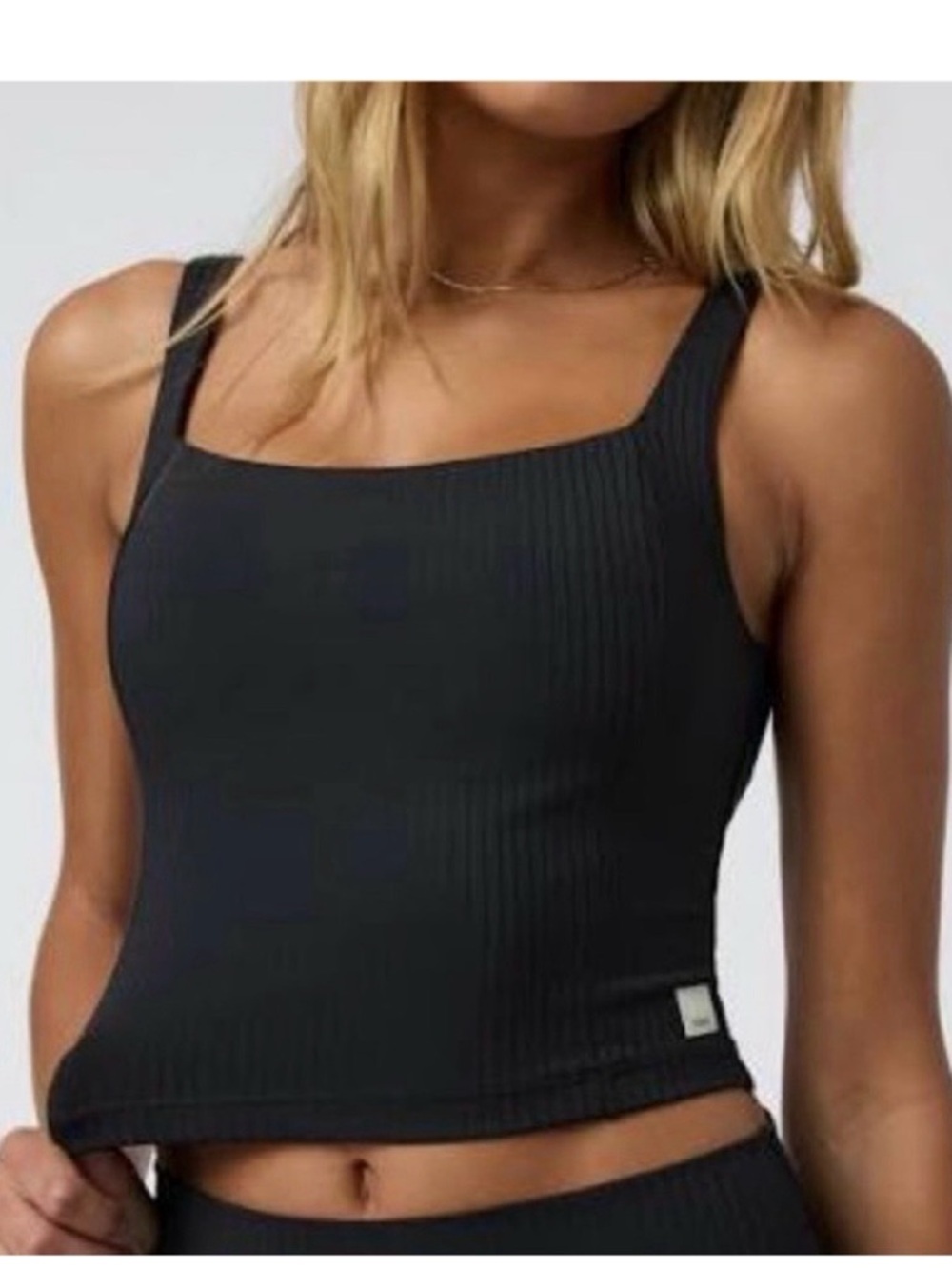 Vuori Ribbed Square-Neck Black Tank